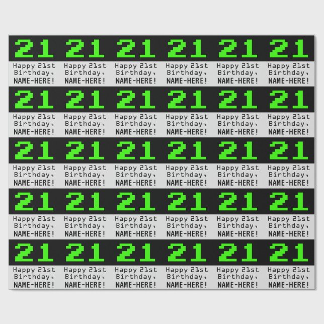 21st Birthday - Nerdy / Geeky Style "21" and Name Wrapping Paper (Flat)