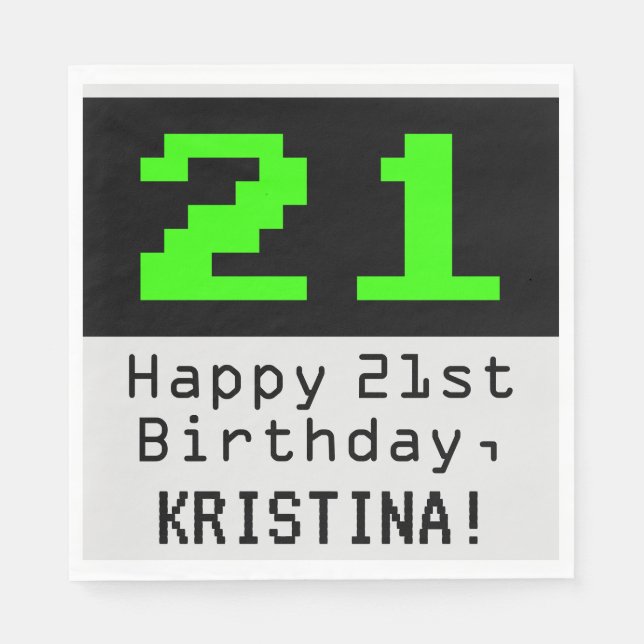 21st Birthday - Nerdy / Geeky Style "21" & Name Napkins (Front)