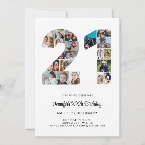 21st Birthday Number 21 Custom Photo Collage Invitation