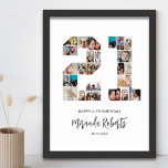 21st Birthday Number 21 Custom Photo Collage Poster<br><div class="desc">Celebrate 21st birthday with this personalized number 21 photo collage poster. This customizable gift is also perfect for wedding anniversary. It's a great way to display precious memories from your wedding and married life. The poster features a collage of photos capturing those special moments, and it can be customized with...</div>