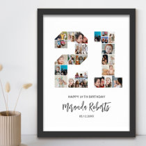 21st Birthday Number 21 Custom Photo Collage Poster