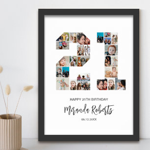 21st Birthday Number 21 Custom Photo Collage Poster