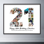 21st Birthday Number 21 Photo Collage Anniversary Poster<br><div class="desc">Mark twenty one years of wonderful memories and adventures with this captivating 21st Birthday Number Photo Collage. This customizable template is the perfect blend of creativity and sentiment, allowing you to create a truly memorable gift for your loved one's special day. Capture the essence of ten incredible years in a...</div>