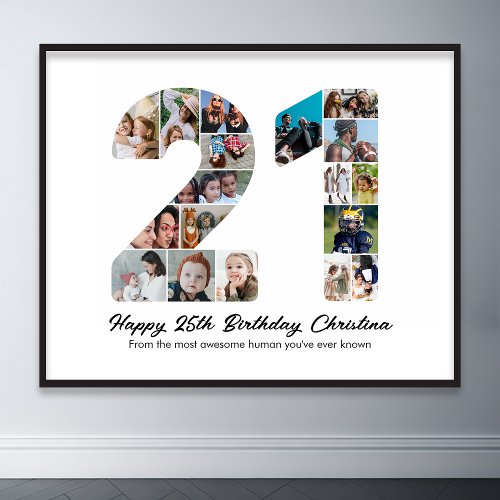 21st Birthday Number 21 Photo Collage Anniversary Poster