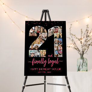 21st Birthday Number 21 Photo Collage Black Pink Foam Board