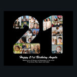 21st Birthday Number 21 Photo Collage Gift Poster<br><div class="desc">Mark years of wonderful memories and adventures with this captivating 21st Birthday Number Photo Collage. This customizable template is the perfect blend of creativity and sentiment, allowing you to create a truly memorable and personalized gift for your loved one's special day. Capture the essence of incredible years in a single...</div>