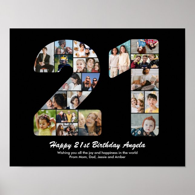 21st Birthday Number 21 Photo Collage Gift Poster (Front)