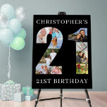 21st Birthday Number 21 Photo Collage Personalized Foam Board<br><div class="desc">21st Birthday Party easel sign - perfect to welcome guests, provide a photo prop and create a fun "do you remember when .. ?" talking point. The photo template is set up for you to upload your pictures to form the number 21. The template uses a mix of square, portrait...</div>