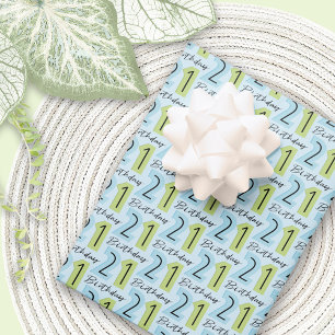 21st Birthday Numbers Green Blue Wrapping Paper Sheets
