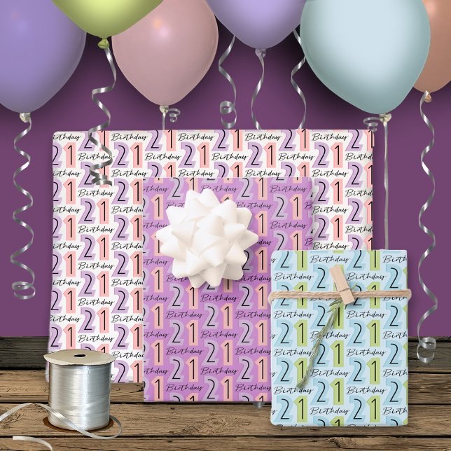 21st Birthday Numbers Purple Pink Wrapping Paper Sheets (Creator Uploaded)