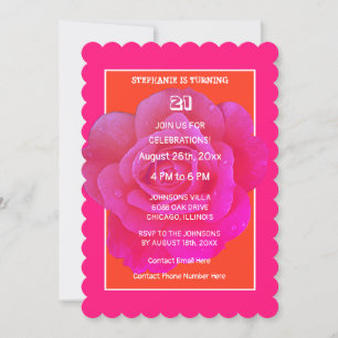 21st Birthday Orange Pink Rose Floral Elegant Cute Invitation