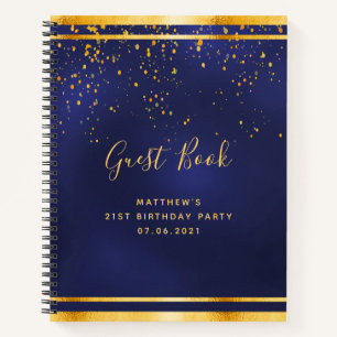 21st Birthday Party 21 dark blue gold guest book