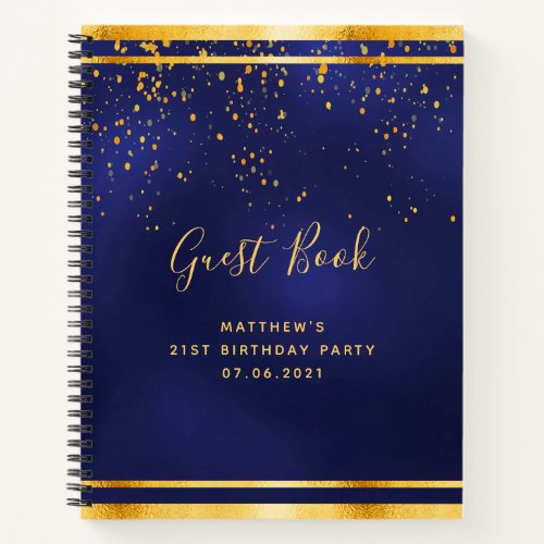 21st Birthday Party 21 dark blue gold guest book