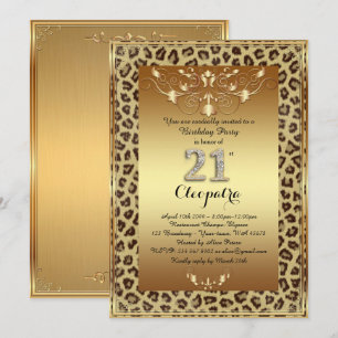 21st, Birthday Party 21st, Royal Cheetah gold plus Invitation