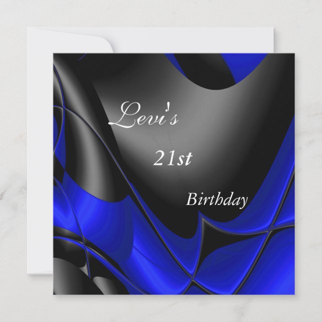 21st Birthday Party Abstract Black blue Mens Invitation (Front)