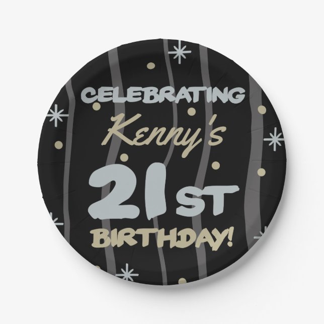 21st Birthday Party Add Your Name Paper Plates (Front)