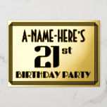 [ Thumbnail: 21st Birthday Party: Art Deco Look “21” and Name Invitation ]