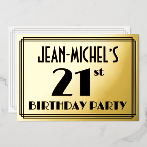 21st Birthday Party  Art Deco Look 21  Name Foil Invitation