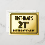 [ Thumbnail: 21st Birthday Party ~ Art Deco Style “21” + Name Postcard ]