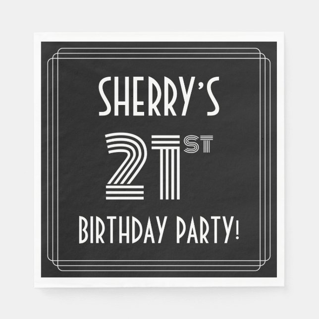 21st Birthday Party: Art Deco Style + Custom Name Napkins (Front)