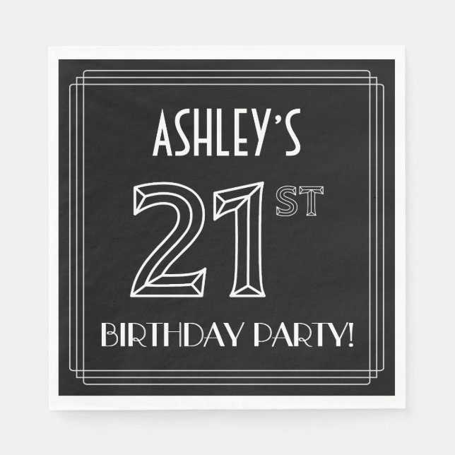21st Birthday Party: Art Deco Style + Custom Name Napkins (Front)