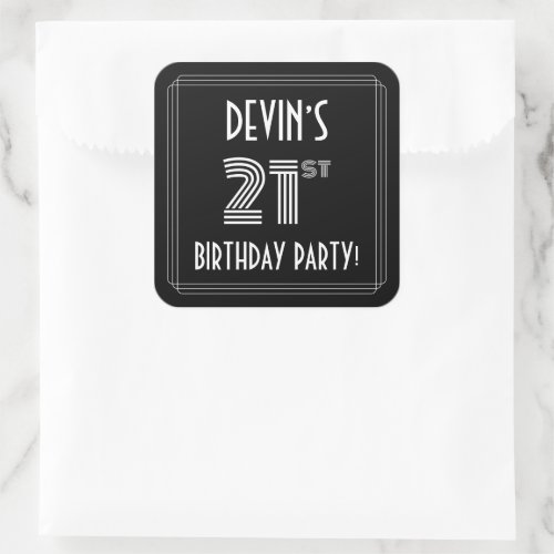 21st Birthday Party Art Deco Style  Custom Name Square Sticker