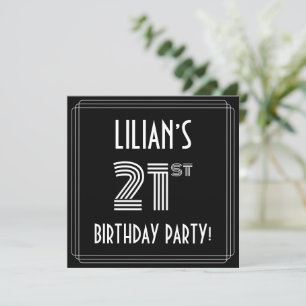 21st Birthday Party: Art Deco Style w/ Custom Name Invitation
