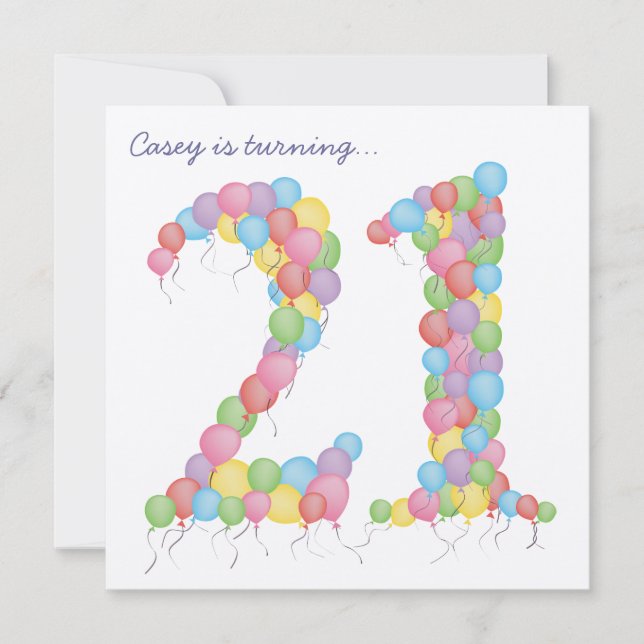21st Birthday Party Balloons Custom Invite (Front)