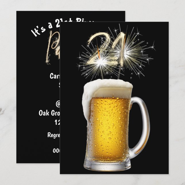 21st Birthday Party Beer and Sparklers Invitation (Front/Back)
