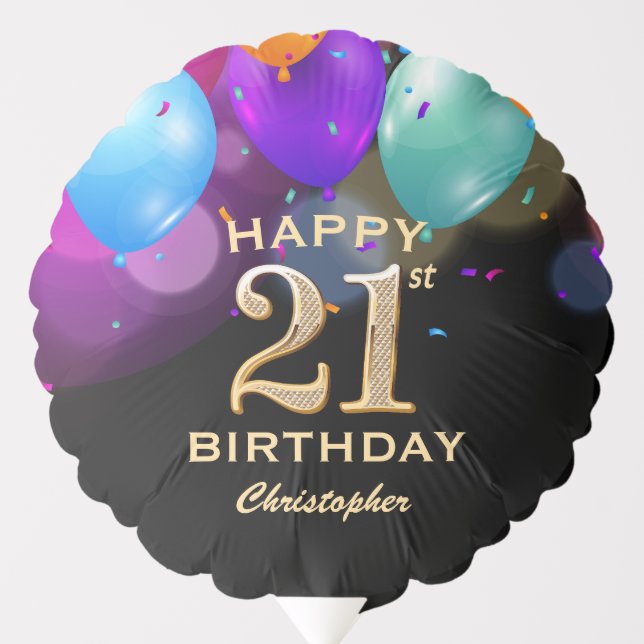 21st Birthday Party Black and Gold Balloon (Front)