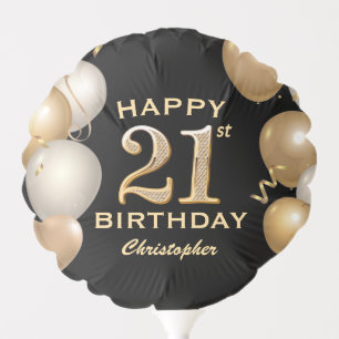 21st Birthday Party Black and Gold Balloons