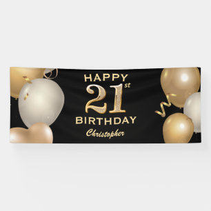21st Birthday Party Black and Gold Balloons Banner