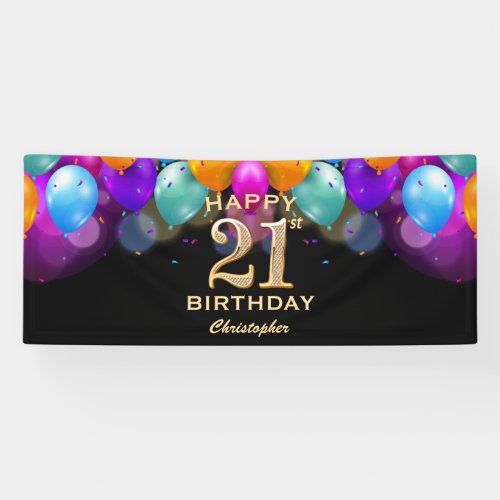 21st Birthday Party Black and Gold Balloons Banner