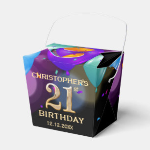 21st Birthday Party Black and Gold Balloons Favor Boxes