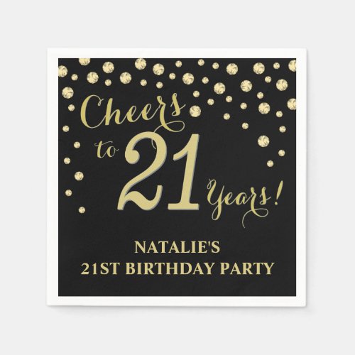 21st Birthday Party Black and Gold Diamond Napkin