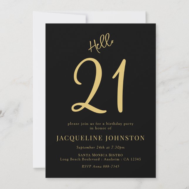 21st Birthday Party Black And Gold Invitation (Front)