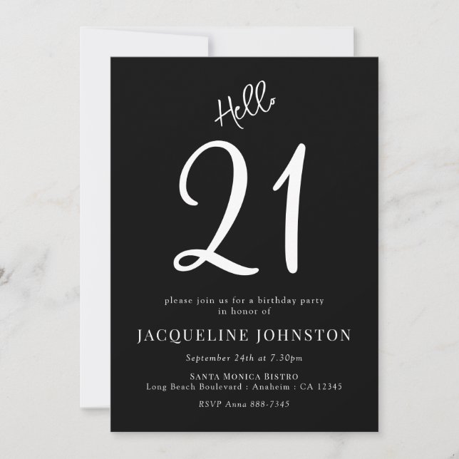 21st Birthday Party Black And White Invitation (Front)