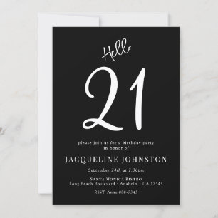 21st Birthday Party Black And White Invitation