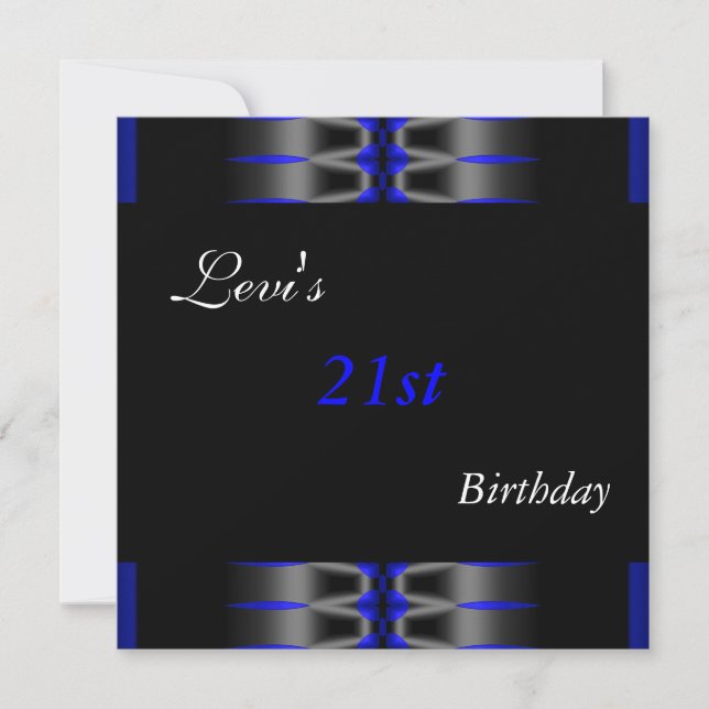21st Birthday Party Black blue Invite Mens (Front)
