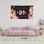 21st birthday party black blush pink florals  banner<br><div class="desc">A trendy and girly banner for a 21st birthday party. With a faux gold frame. Decorated with watercolored dahlia flowers in pink,  cream and coral. Chic black as background. Templates for a name,  age 21 and a date.  Coral and pink colored letters.</div>