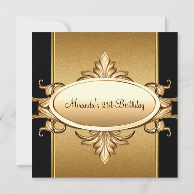 21st Birthday Party Black Bronze Gold Invitation (Front)