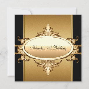 21st Birthday Party Black Bronze Gold Invitation