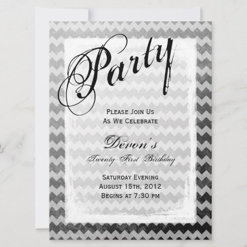 21st Birthday Party Black Chevron Grunge Invites