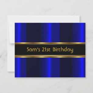 21st Birthday Party Black Cobalt Blue Gold Mans Invitation