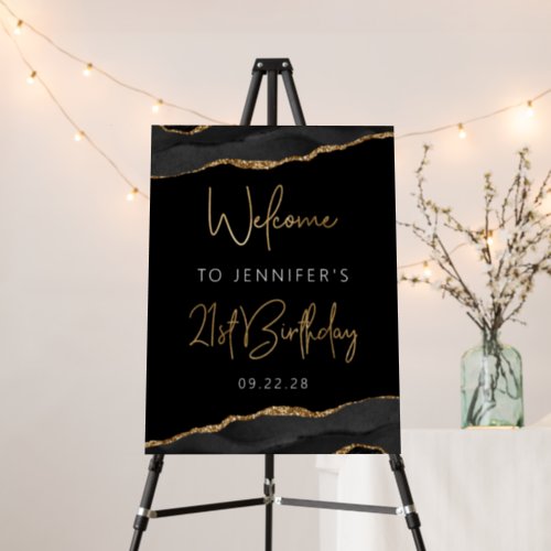 21st Birthday Party Black Gold Agate Welcome Foam Board