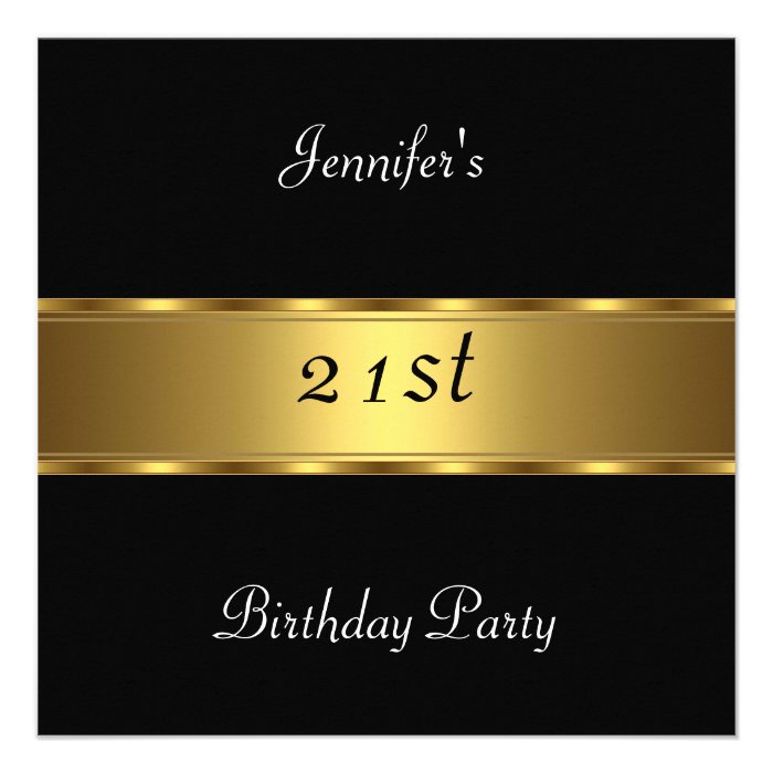 21st birthday Party Black Gold Announcements