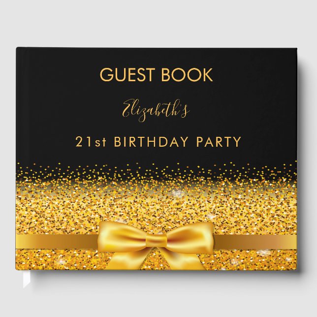 21st birthday party black gold bow guest book (Front)