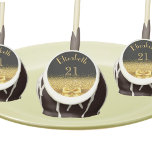 21st birthday party black gold bow name cake pops<br><div class="desc">Elegant,  classic,  glamorous and feminine.  A gold colored bow with golden glitter and sparkle,  a bit of bling and luxury for a 21st birthday party.  Black background. Templates for her name,  and the age 21.</div>