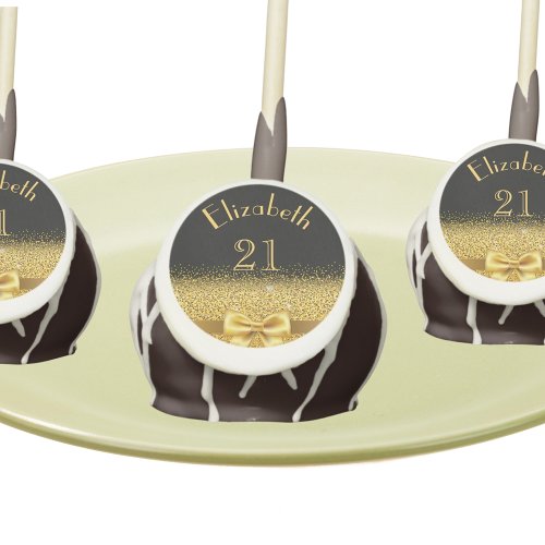21st birthday party black gold bow name cake pops