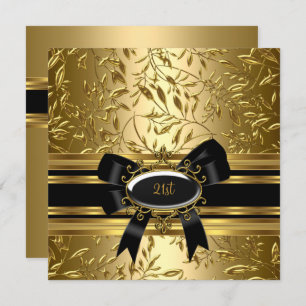 21st Birthday Party Black Gold Floral 2 Invitation